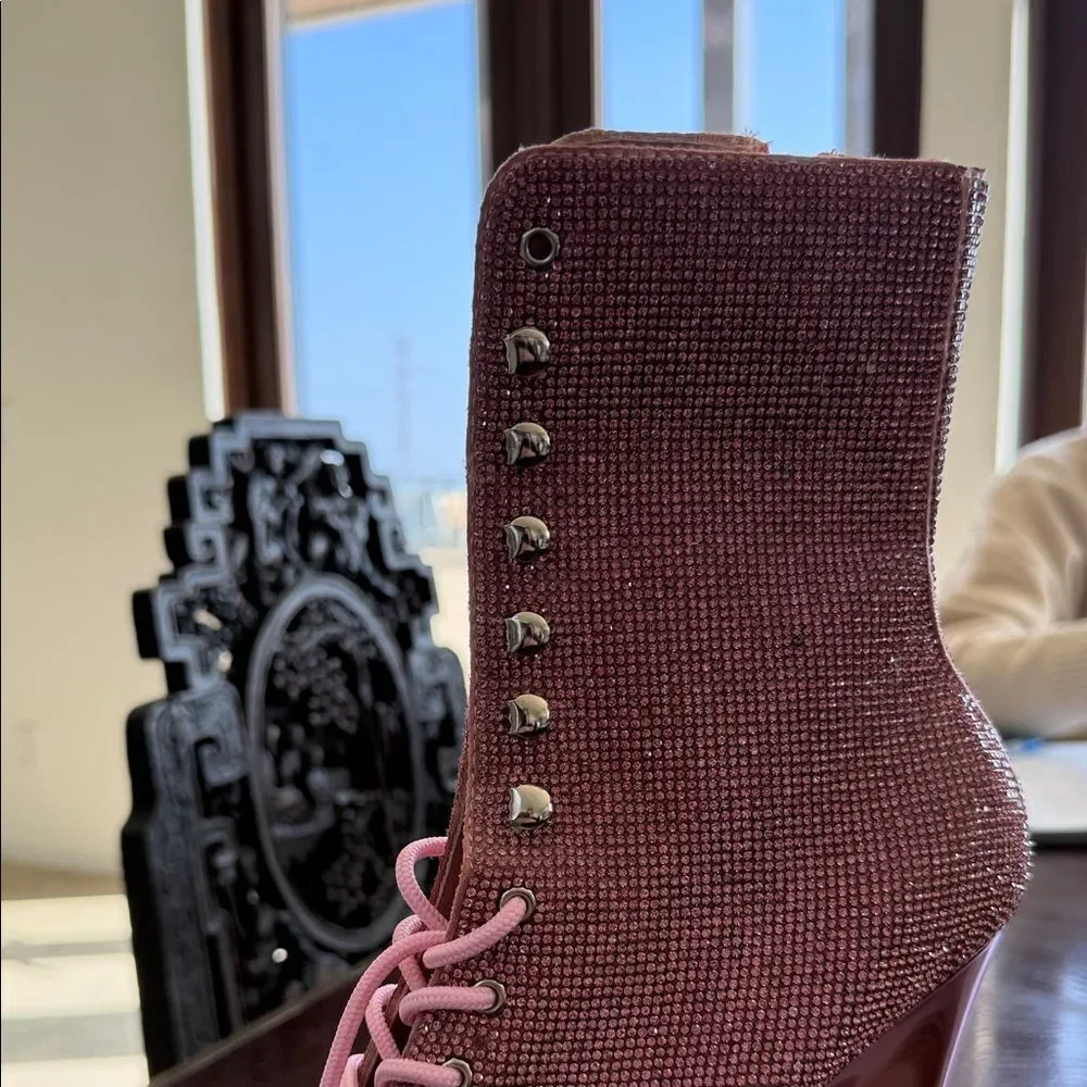 New Glitter Pink Crystal  Platform lace  Boots